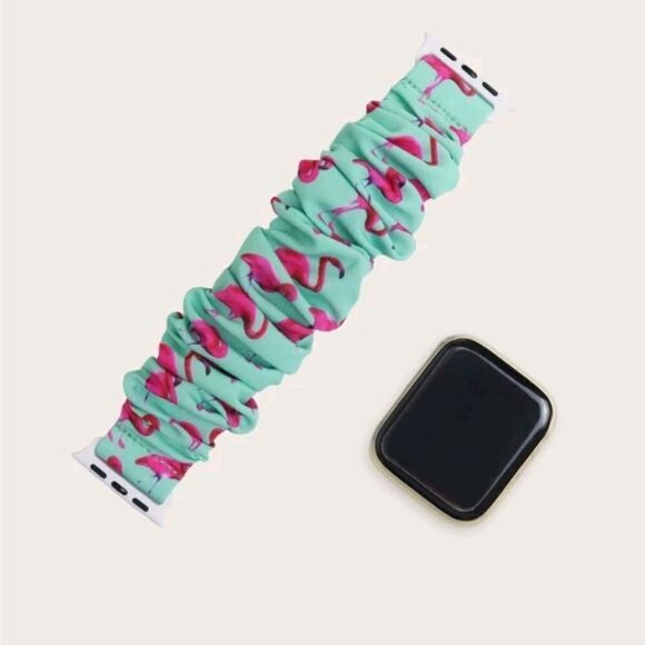 Flamingo Pattern Scrunchie Apple Watch Band - Picture 2 of 7
